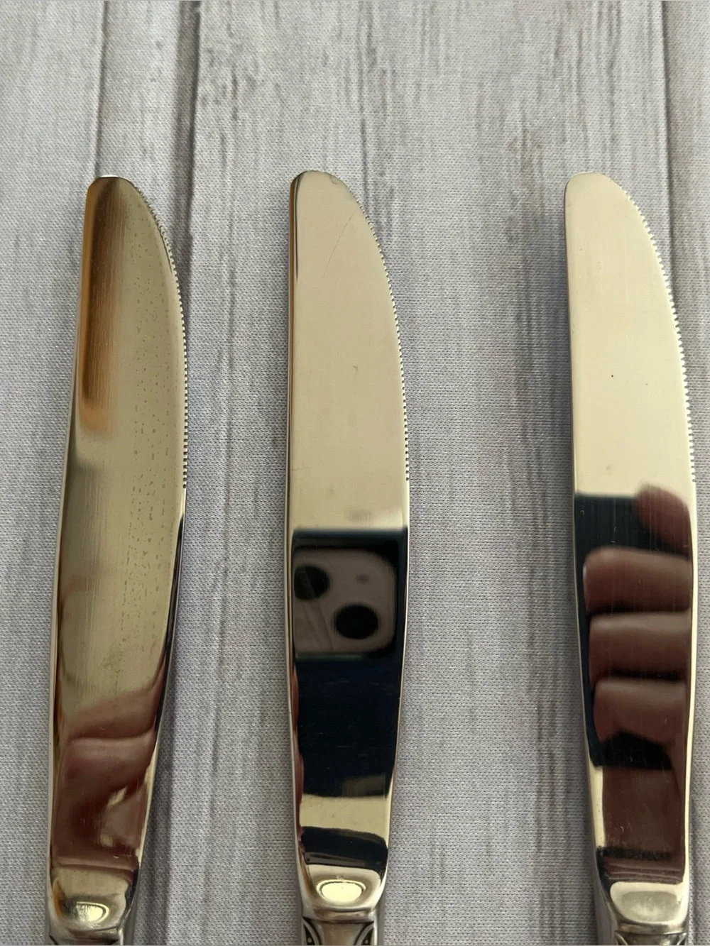 One set of 3 vintage Salem 1776 stainless steel beaded edge butter knives.